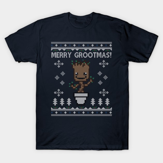 Guardians Of the Galaxy Merry Grootmas Christmas Knit Pattern T-Shirt by Nova5